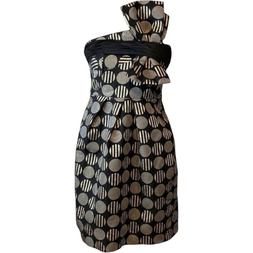 Plastic Island One Shoulder Metallic Bow Cocktail Dress Black Silver Size 6 M